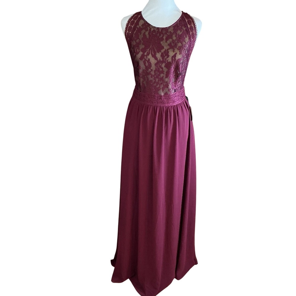 Lulus Forever Always Burgundy Lace Maxi Formal Wedding Dress Size L NEW W/ TAGS